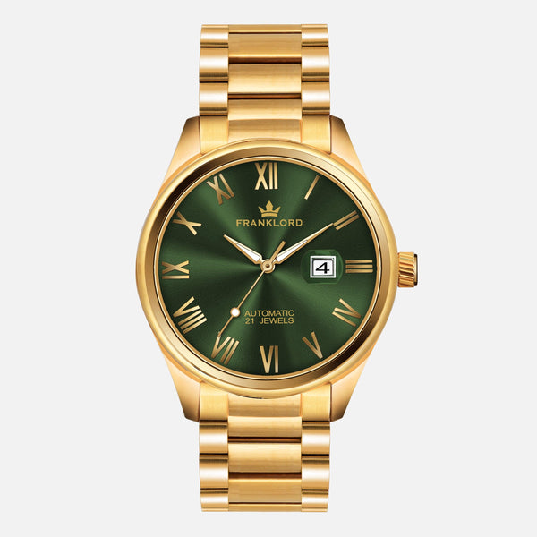 Franklord Regal Sapphire Roman Green in Gold | Maha Vastu-Inspired Timepiece for Prosperity