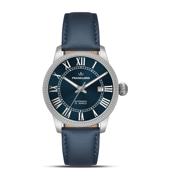 Franklord Majestic Aura 2.0 - Blue in Silver Leather | Luxury Automatic Watch For Men