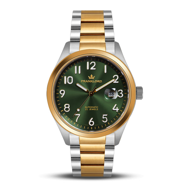 Franklord Regal Sapphire Vanguard - Green On Gold Two Tone | Luxury Automatic Watch For Men
