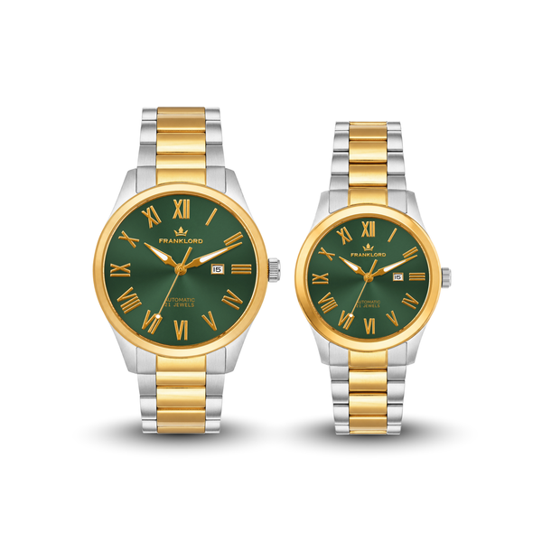Franklord Maha Vastu Couple Watch Set – Two-Tone Green His & Hers Automatic | Matching Pair