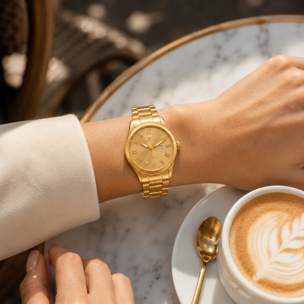 Franklord Ladies Maha Vastu Automatic – Gold Champagne Dial Watch for Women | 316L Steel