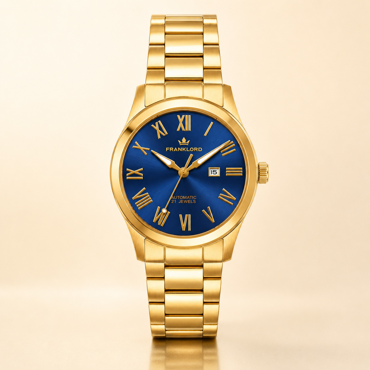Franklord Ladies Maha Vastu Automatic – Gold Blue Dial Watch for Women | 316L Steel