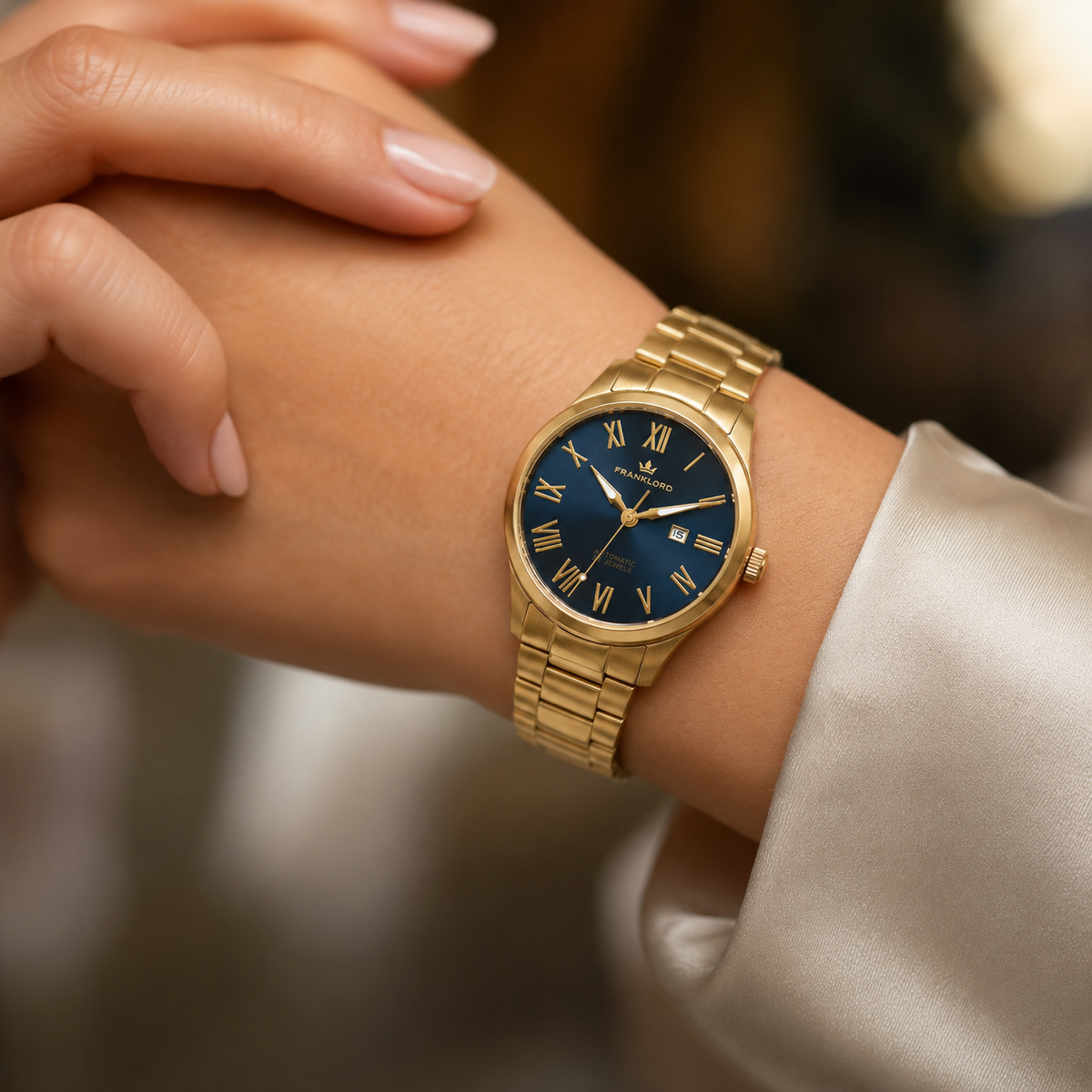 Franklord Maha Vastu Couple Watch Set – Gold Blue His & Hers Automatic | Matching Pair