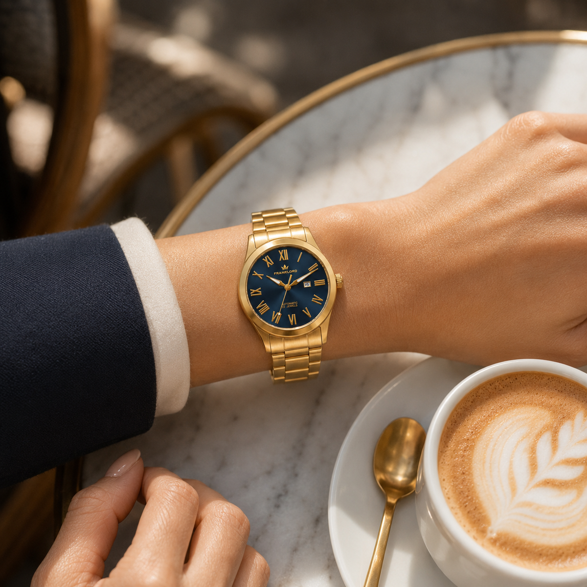 Franklord Ladies Maha Vastu Automatic – Gold Blue Dial Watch for Women | 316L Steel