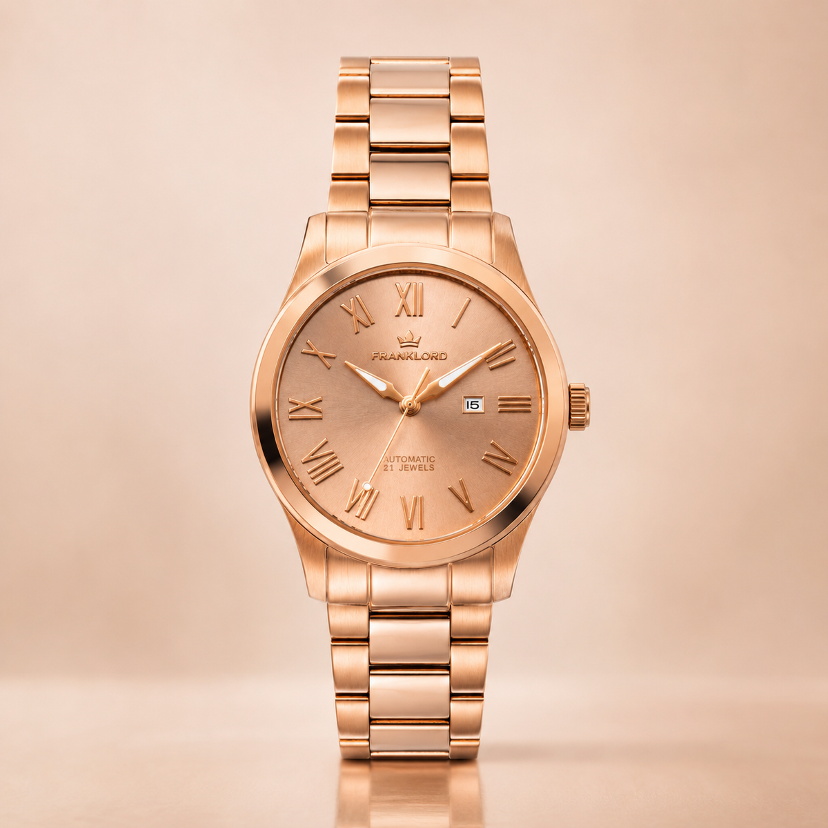 Franklord Ladies Maha Vastu Automatic – Rose Gold Blush Dial Watch for Women | 316L Steel