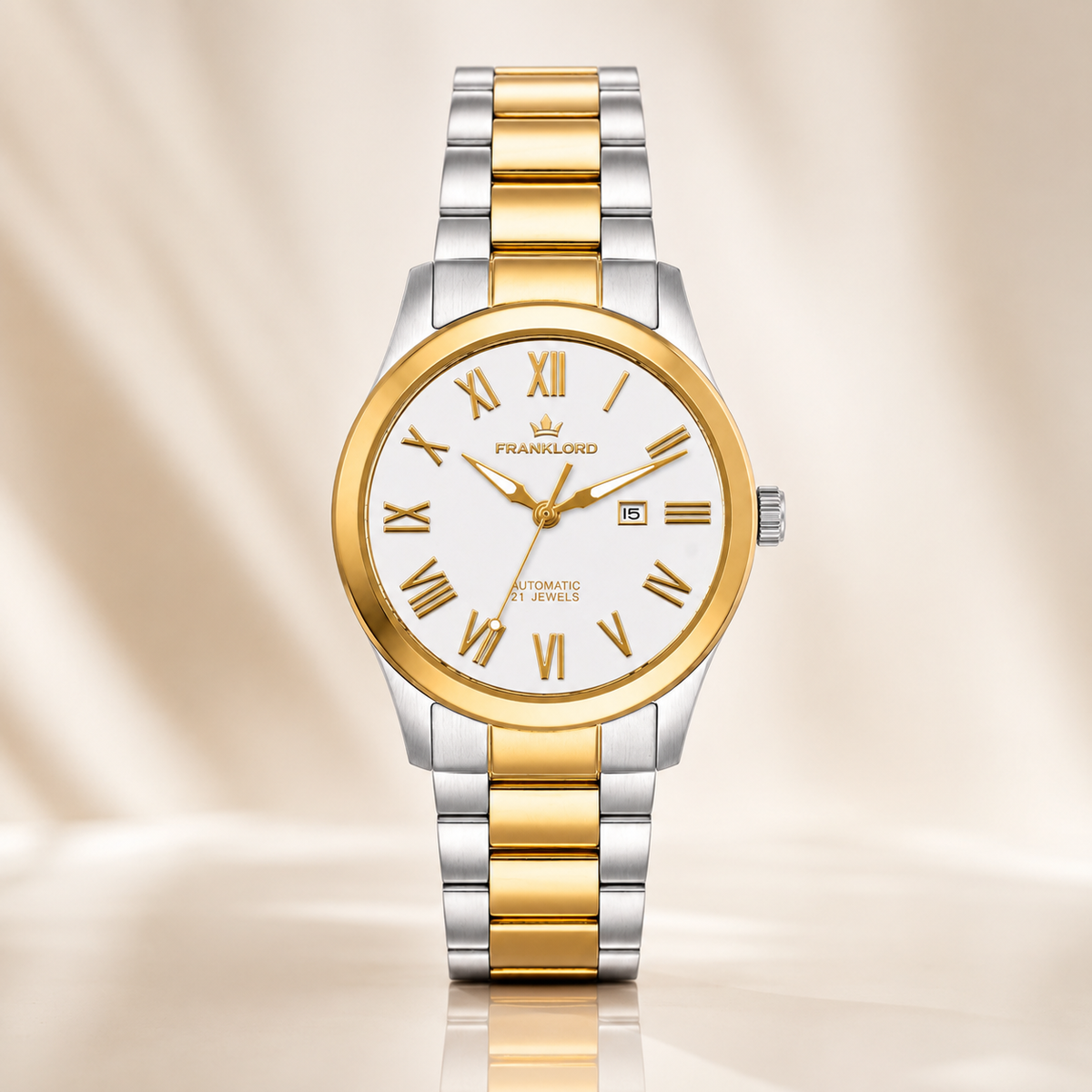 Franklord Ladies Maha Vastu Automatic – Two-Tone White Dial Watch for Women | 316L Steel