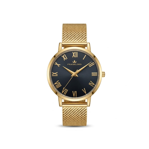 Franklord Classique Women's Ultra-Slim Watch – 32mm Gold Stainless Steel with Black Roman Dial