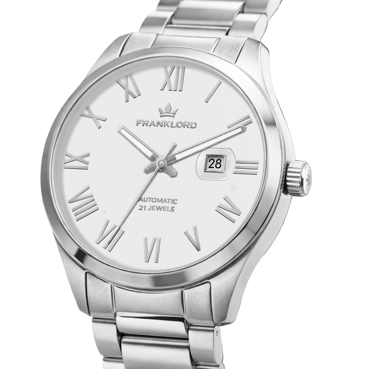 Franklord Maha Vastu White Automatic Watch for Men – Silver Steel