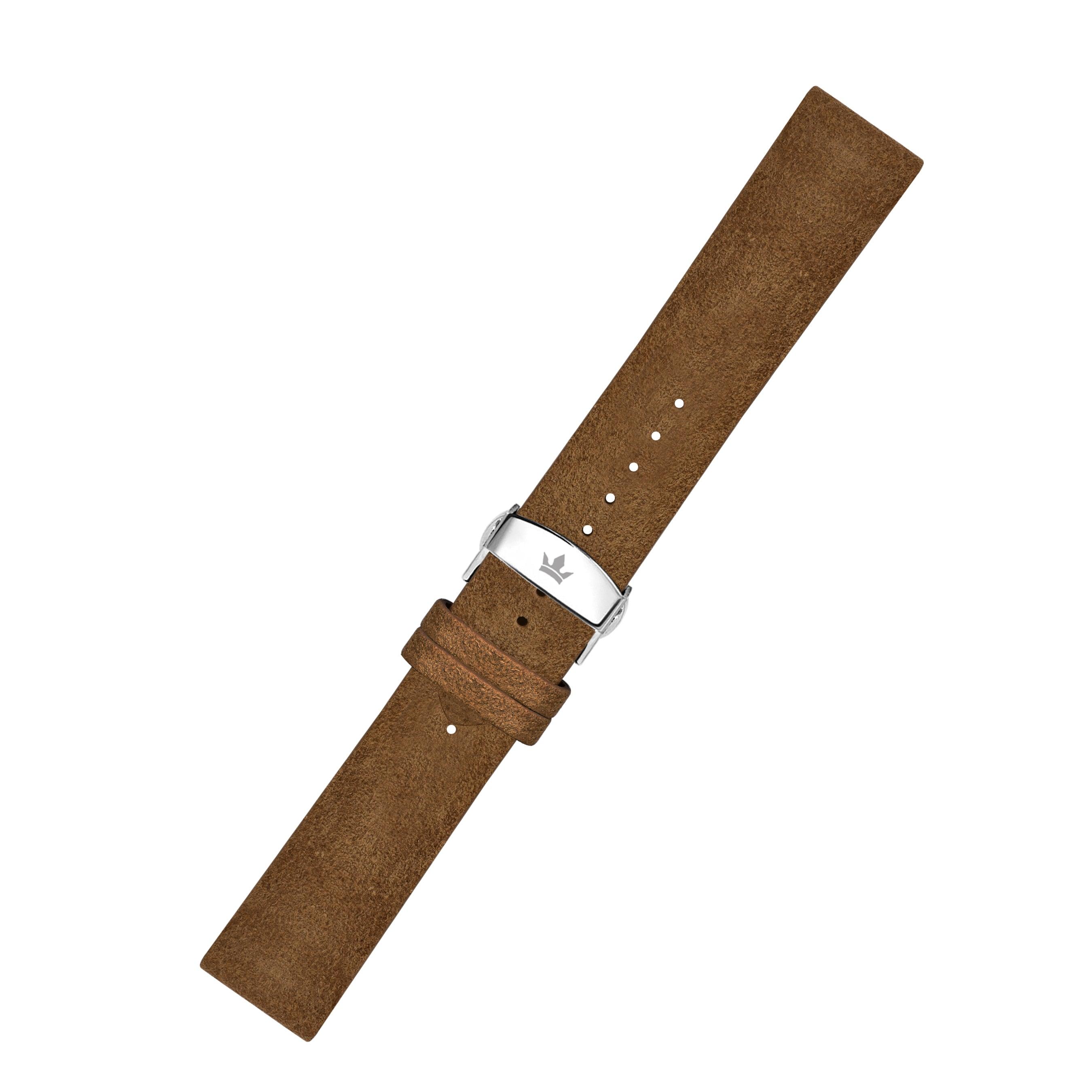 Franklord Genuine Suede Leather Strap Brown with Stainless Steel Butterfly Buckle