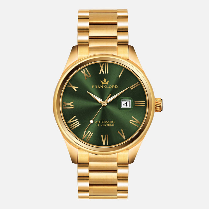 Franklord Regal Sapphire Roman Green in Gold | Maha Vastu-Inspired Timepiece for Prosperity