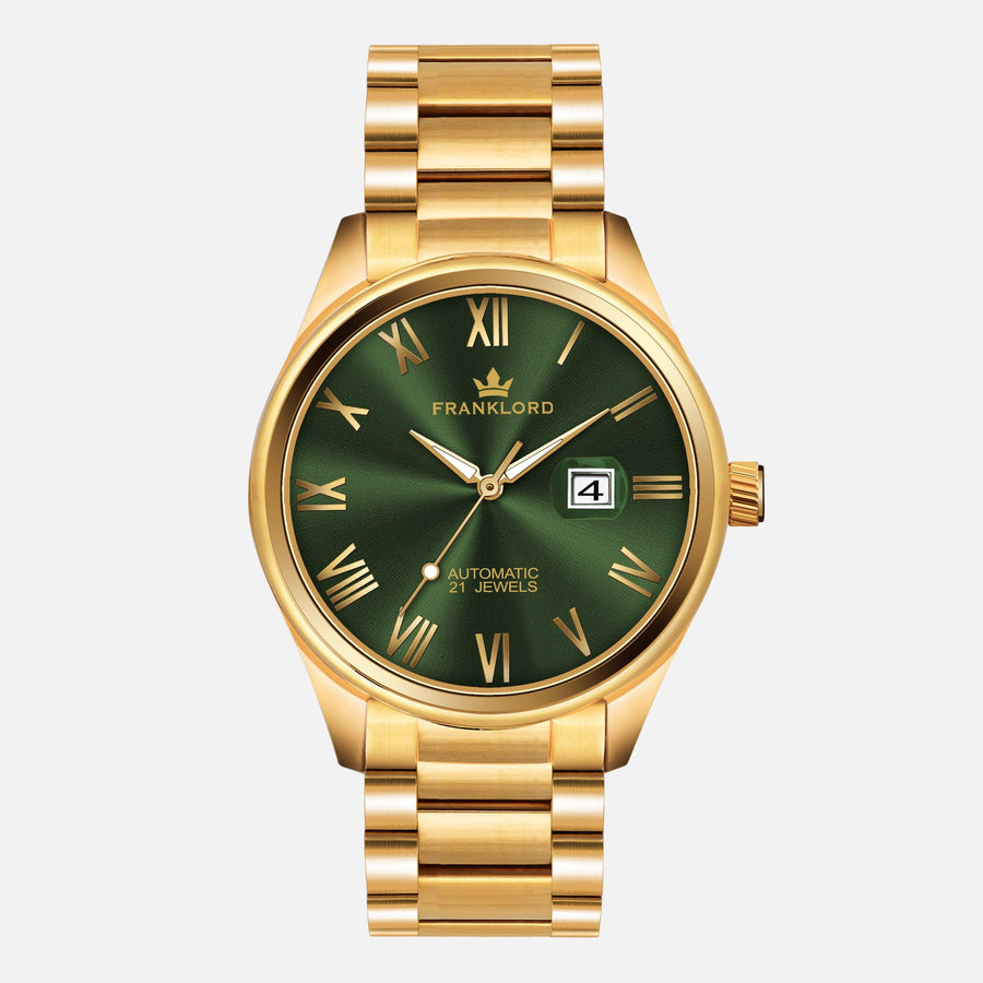 Franklord Regal Sapphire Roman Green in Gold | Maha Vastu-Inspired Timepiece for Prosperity