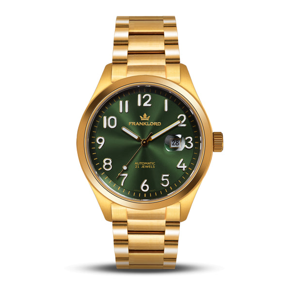 Franklord Regal Sapphire Vanguard - Green On Gold | Luxury Automatic Watch For Men