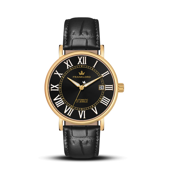 Franklord Eternal Roman Automatic – Noir Gold Edition | Miyota 8215 Premium 21-Jewel Luxury Dress Watch