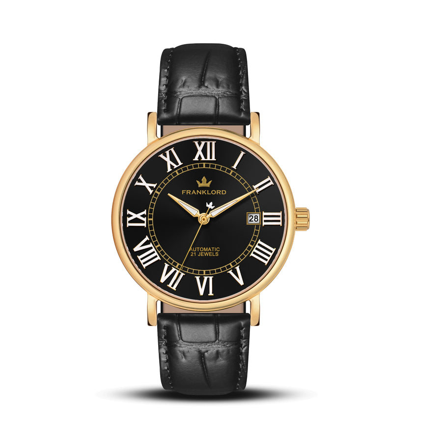 Franklord Eternal Roman Automatic – Noir Gold Edition | Miyota 8215 Premium 21-Jewel Luxury Dress Watch
