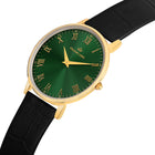 Franklord Classique Emerald - Leather Strap | Slim Green Dial Gold Watch for Men