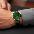 Franklord Classique Emerald - Leather Strap | Slim Green Dial Gold Watch for Men