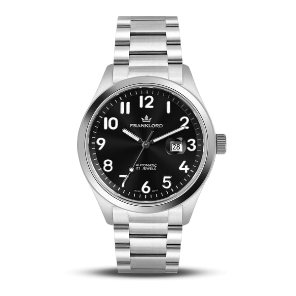Franklord Regal Sapphire Vanguard - Black On Silver | Luxury Automatic Watch For Men