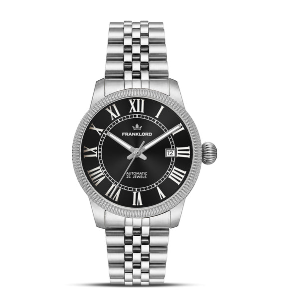 Franklord Majestic Aura 2.0 - Black in Silver | Luxury Automatic Watch For Men