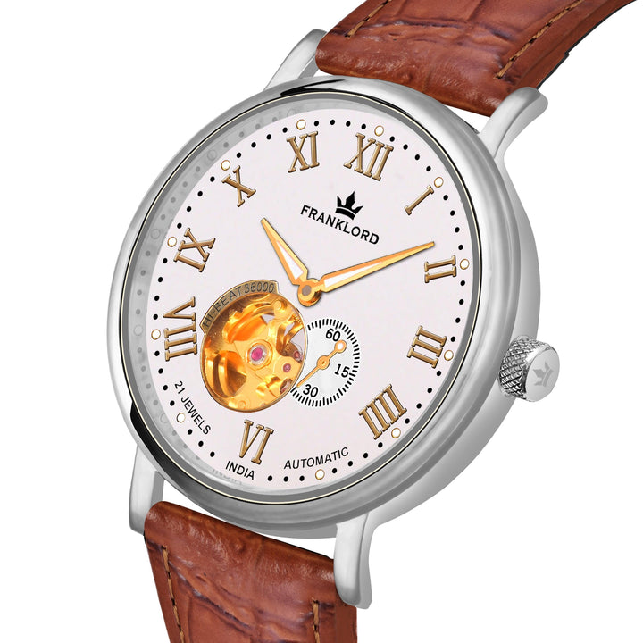 Franklord Heritage Open Heart – Crystal White | Iconic White Dial Automatic Watch for Men - Franklord Watches
