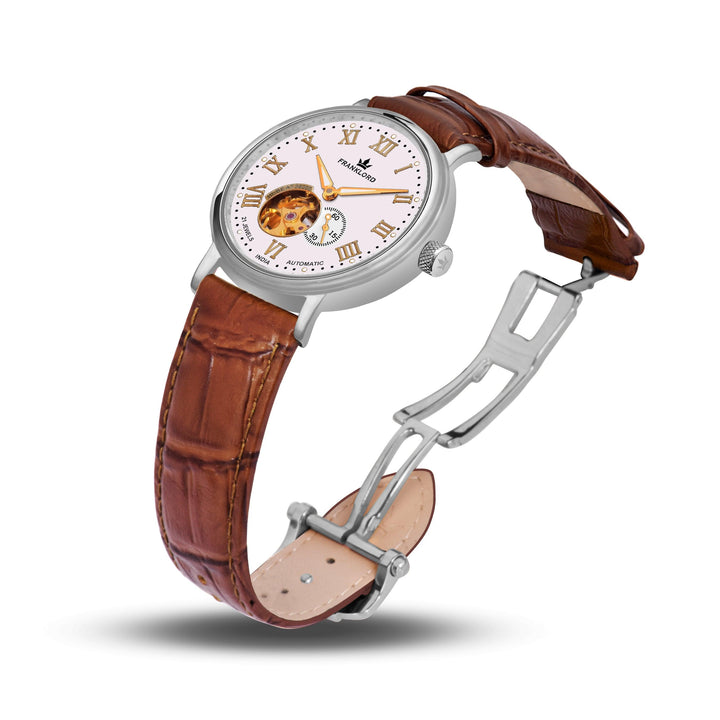 Franklord Heritage Open Heart – Crystal White | Iconic White Dial Automatic Watch for Men - Franklord Watches