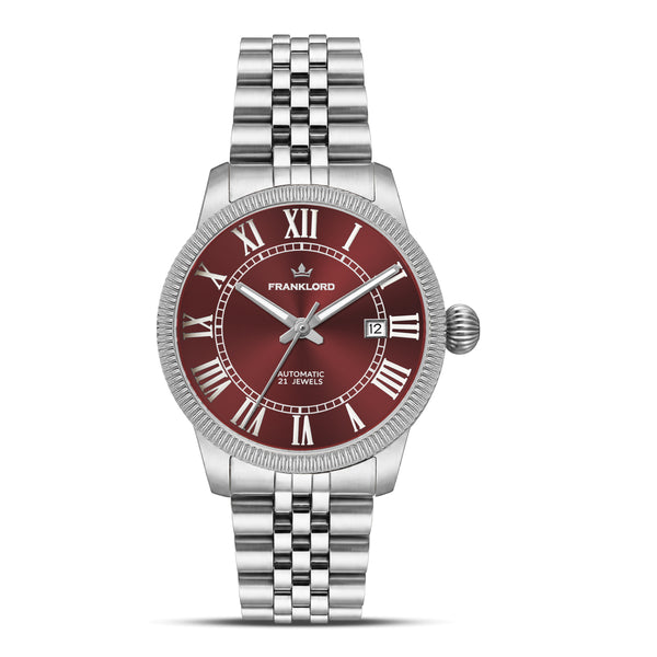 Franklord Majestic Aura 2.0 - Wine Red in Silver | Luxury Automatic Watch For Men