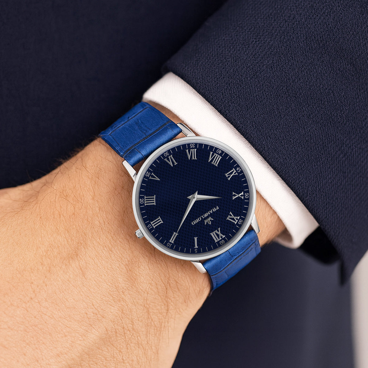 Franklord Classique Royal - Leather Strap | Slim Elegant Blue Dial Watch for Men