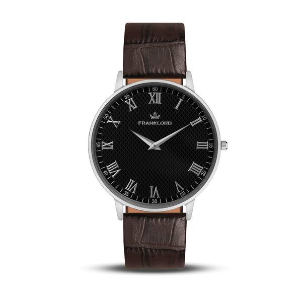 Franklord Classique Onyx - Leather Strap | Slim Black Dial Watch for Men