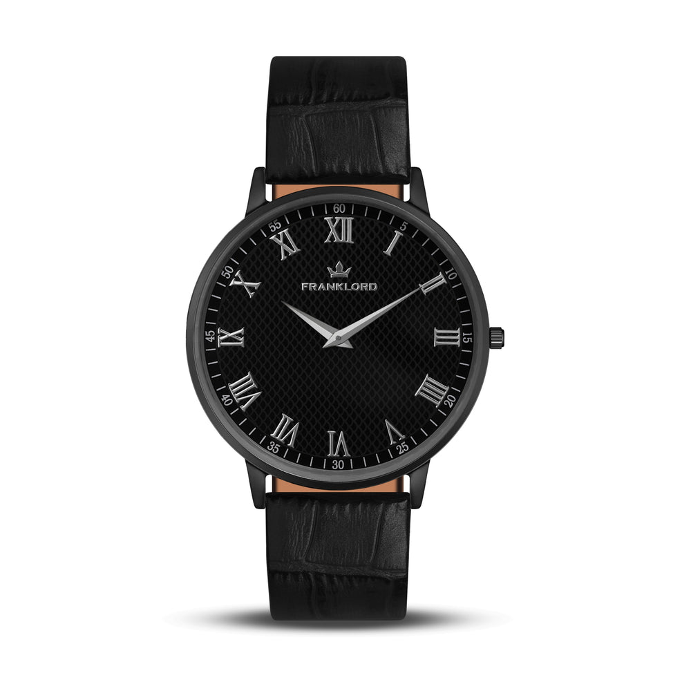 Franklord Classique Eclipse - Black Leather | All Black Men's Slim Watch