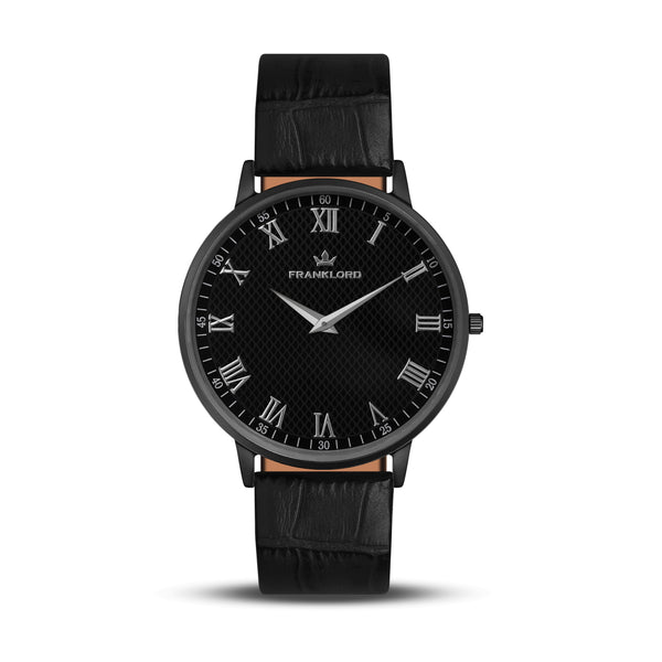 Franklord Classique Eclipse - Black Leather | All Black Men's Slim Watch