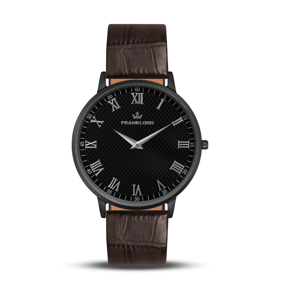 Franklord Classique Eclipse - Brown Leather | All Black Men's Slim Watch