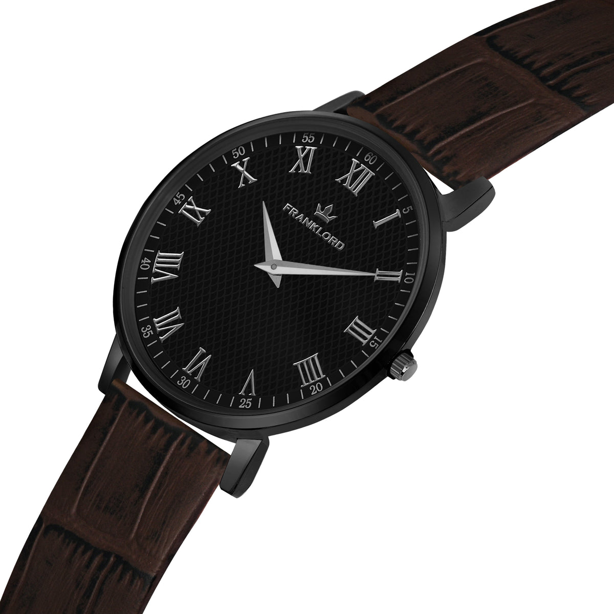 Franklord Classique Eclipse - Brown Leather | All Black Men's Slim Watch