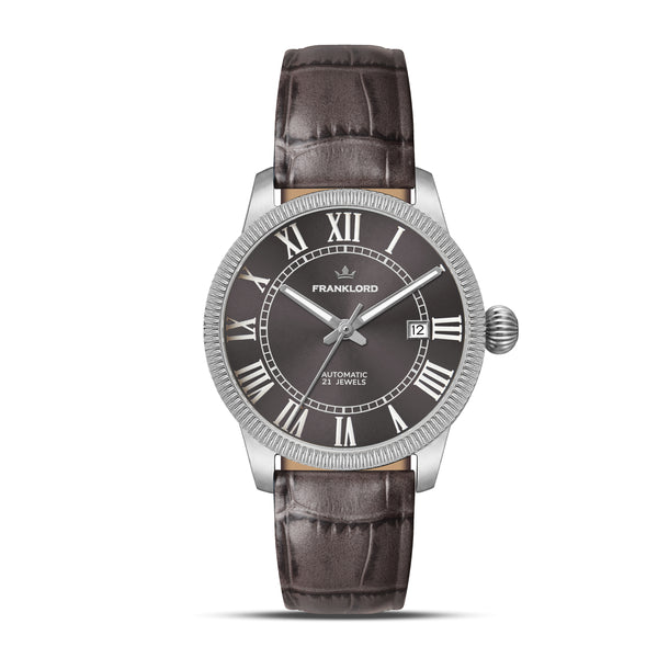 Franklord Majestic Aura 2.0 - Grey in Silver Leather | Luxury Automatic Watch For Men