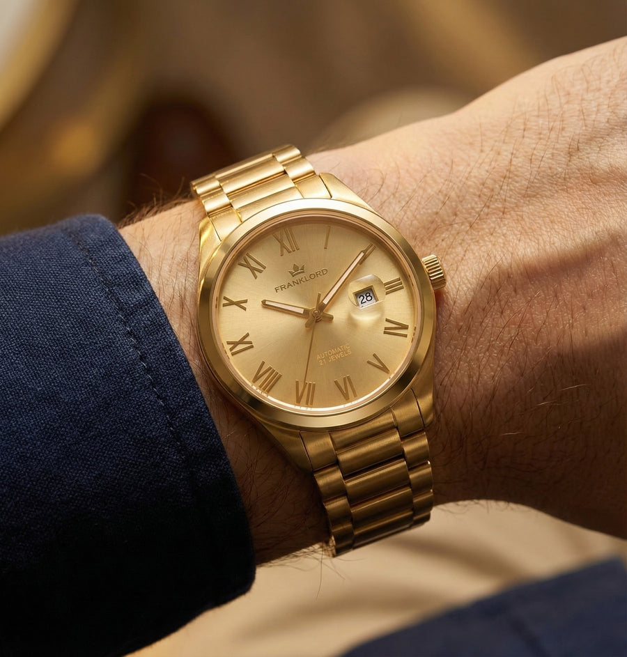 Franklord Regal Sapphire Roman Gold in Gold | Maha Vastu-Inspired Timepiece for Prosperity