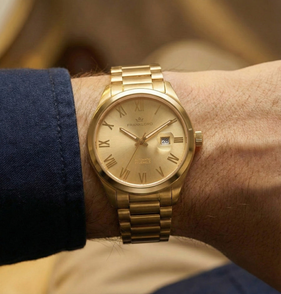 Franklord Regal Sapphire Roman Gold in Gold | Maha Vastu-Inspired Timepiece for Prosperity