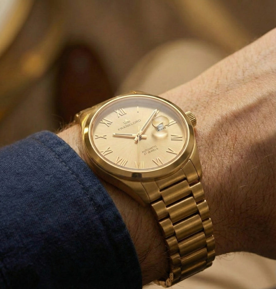 Franklord Regal Sapphire Roman Gold in Gold | Maha Vastu-Inspired Timepiece for Prosperity