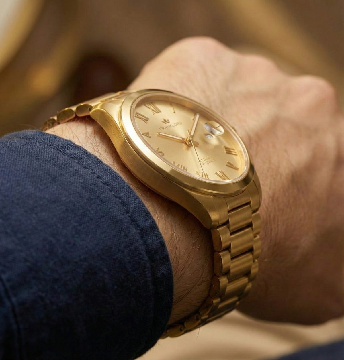Franklord Regal Sapphire Roman Gold in Gold | Maha Vastu-Inspired Timepiece for Prosperity - Franklord Watches
