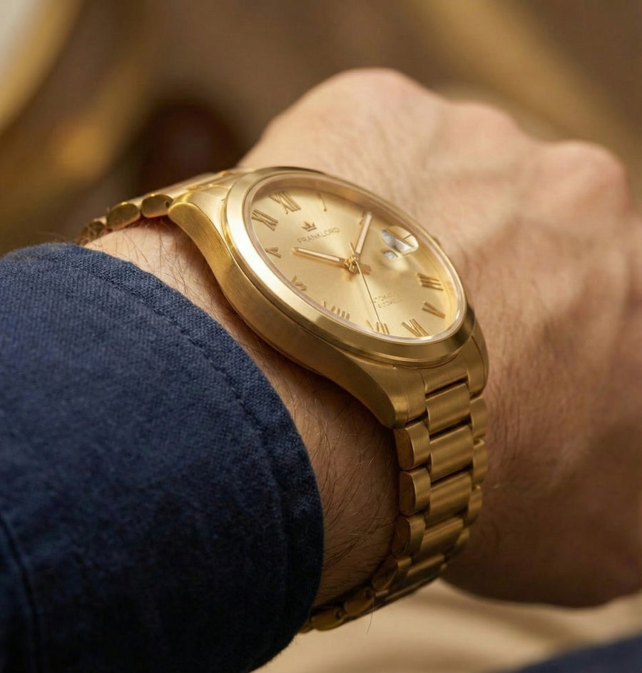 Franklord Regal Sapphire Roman Gold in Gold | Maha Vastu-Inspired Timepiece for Prosperity