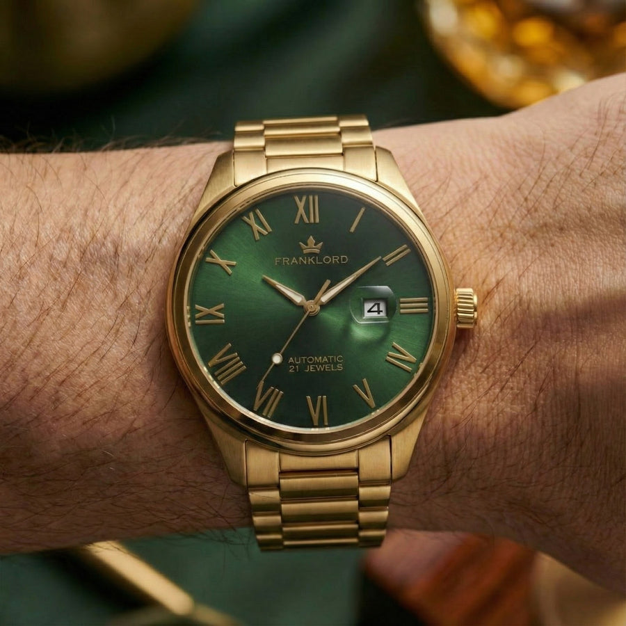 Franklord Regal Sapphire Roman Green in Gold | Maha Vastu-Inspired Timepiece for Prosperity