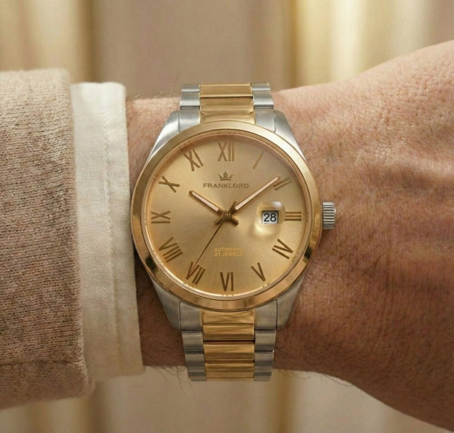 Franklord Regal Sapphire Roman Gold Two Tone | Maha Vastu Timepiece of Growth & Balance