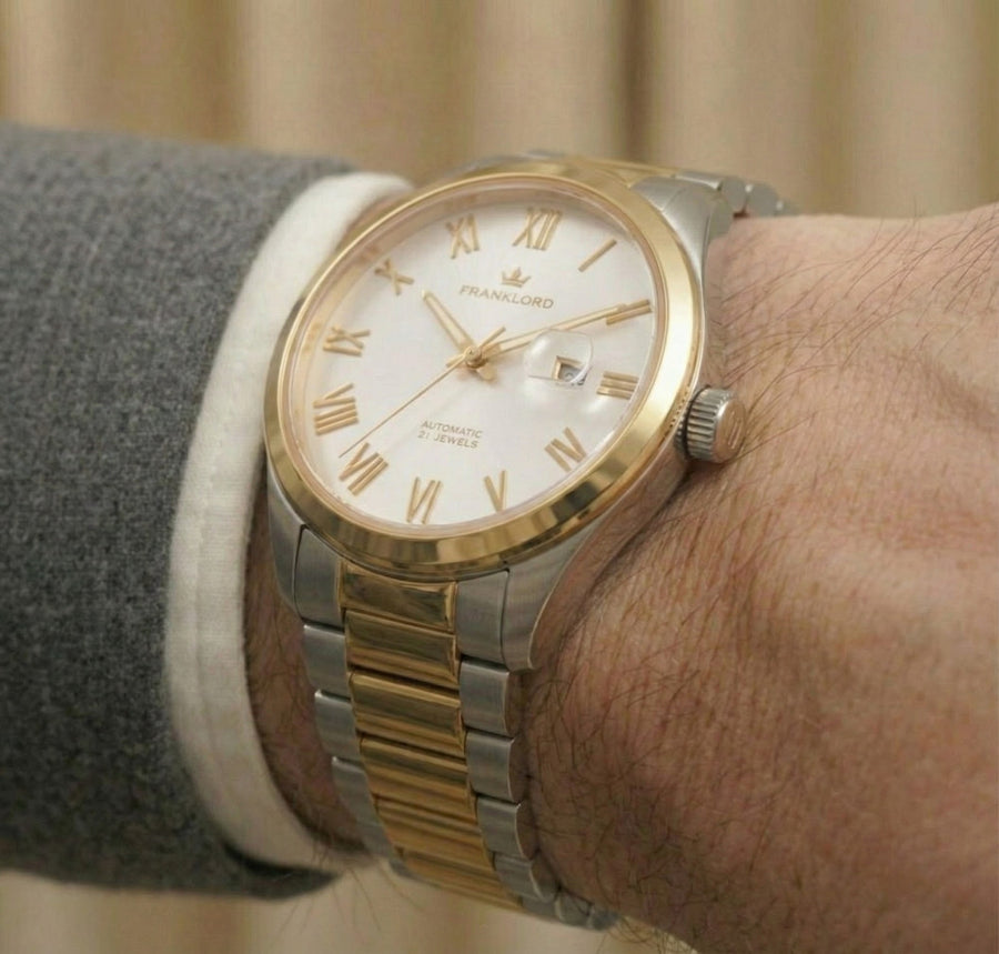 Franklord Regal Sapphire Roman White Two Tone | Maha Vastu Timepiece of Growth & Balance