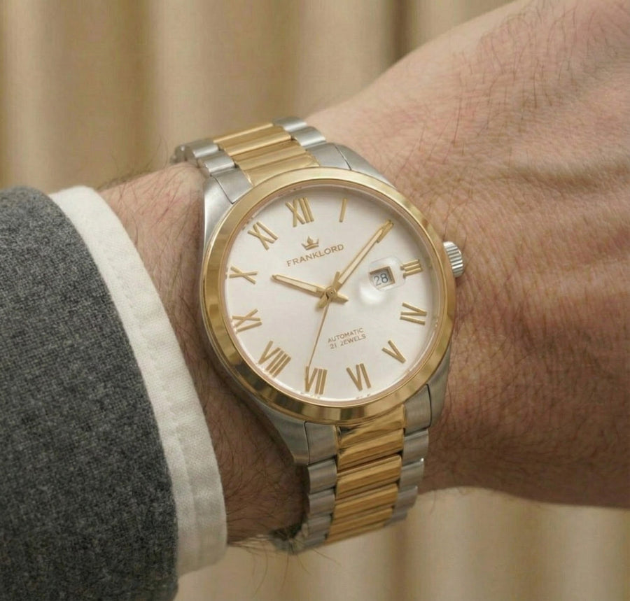 Franklord Regal Sapphire Roman White Two Tone | Maha Vastu Timepiece of Growth & Balance