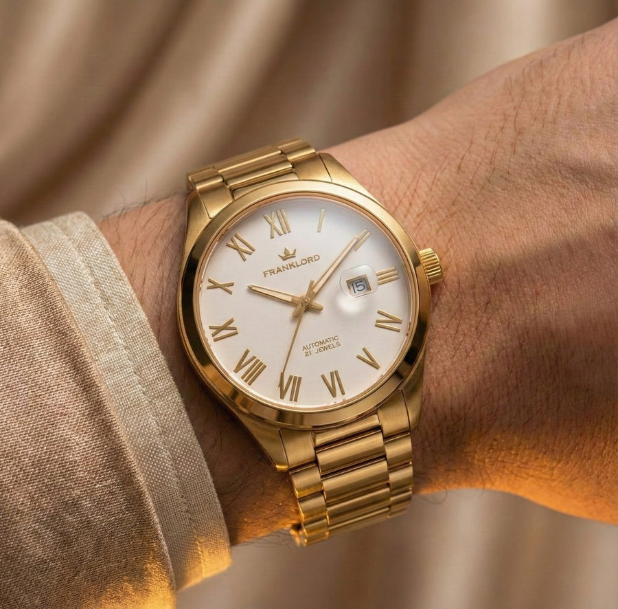 Franklord Regal Sapphire Roman White in Gold | Maha Vastu-Inspired Timepiece for Prosperity