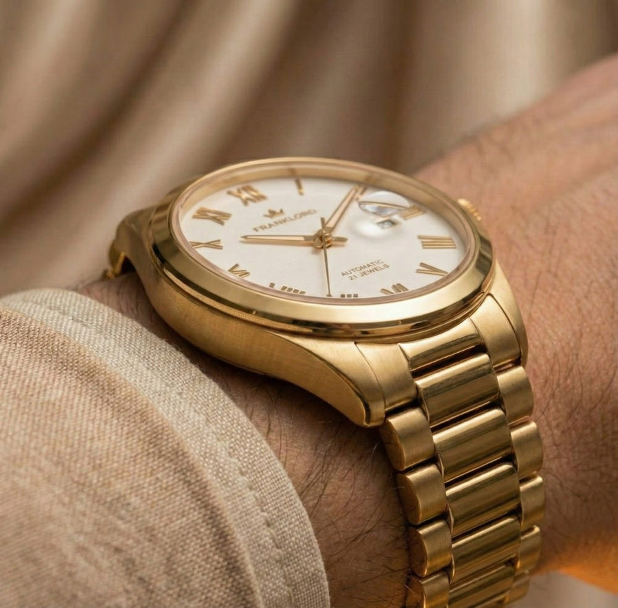 Franklord Regal Sapphire Roman White in Gold | Maha Vastu-Inspired Timepiece for Prosperity