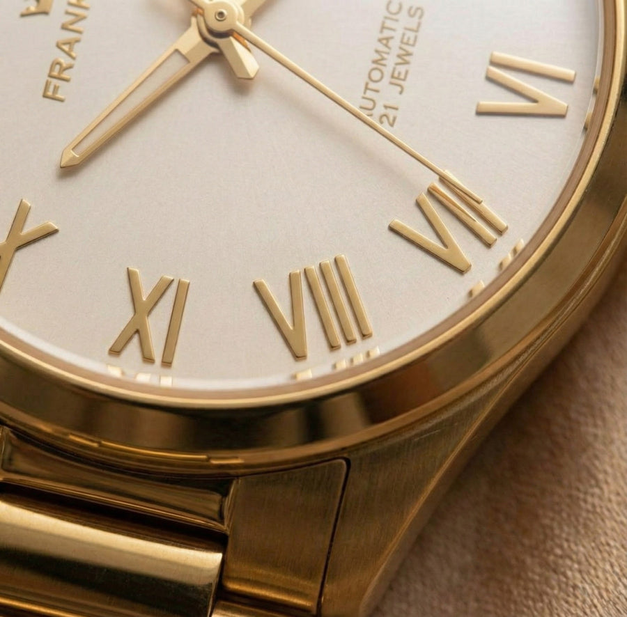 Franklord Regal Sapphire Roman White in Gold | Maha Vastu-Inspired Timepiece for Prosperity