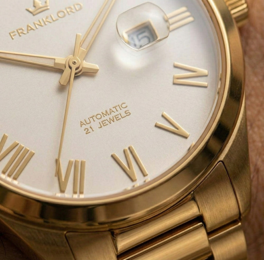 Franklord Regal Sapphire Roman White in Gold | Maha Vastu-Inspired Timepiece for Prosperity