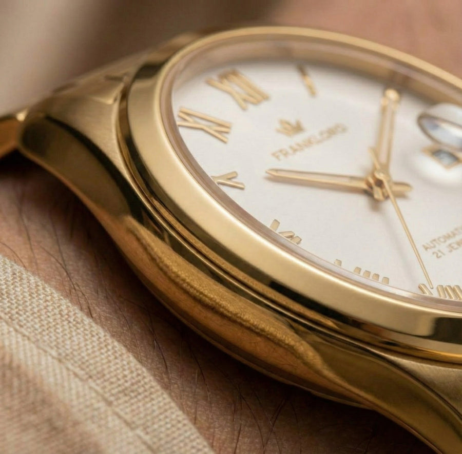 Franklord Regal Sapphire Roman White in Gold | Maha Vastu-Inspired Timepiece for Prosperity