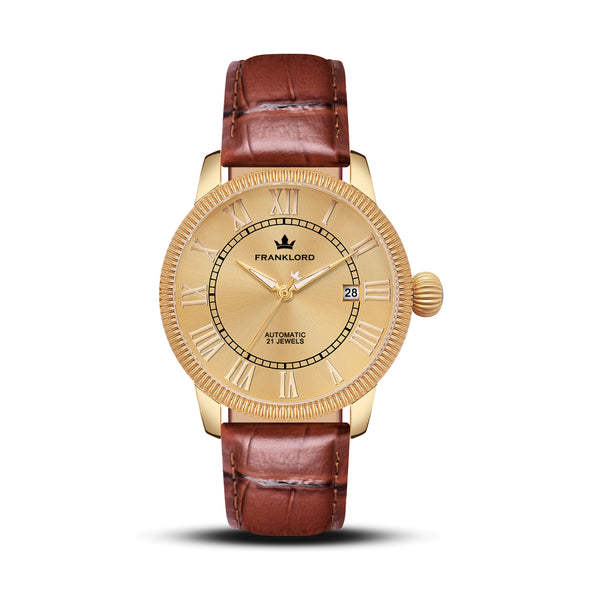 Franklord Majestic Aura 2.0 - Gold in Gold Leather | Luxury Automatic Watch For Men
