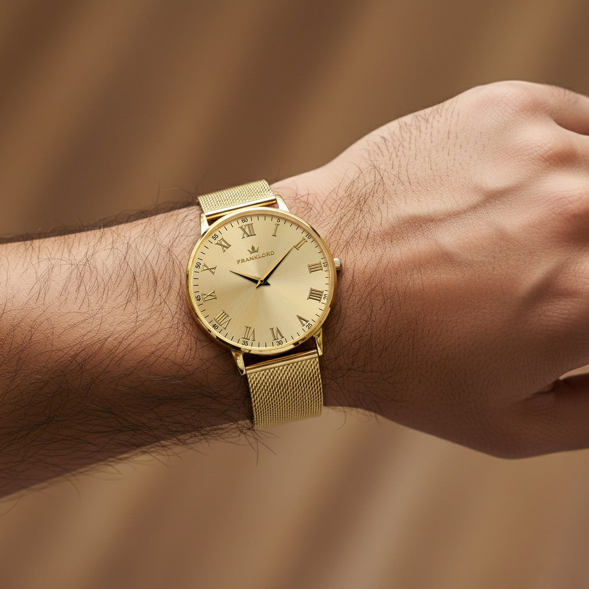 Franklord Classique Gold -Milanese Bracelet | All Gold Slim Watch for Men