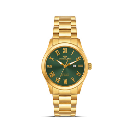 Franklord Ladies Maha Vastu Automatic – Gold Green Dial Watch for Women | 316L Steel