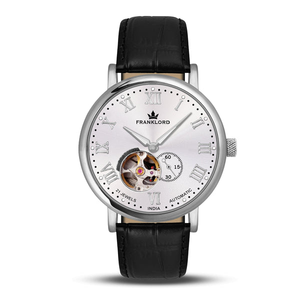 Franklord Heritage Open Heart – Silver Virtue | Classic Silver Dial Automatic Watch for Men - Franklord Watches